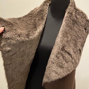 New Directions Women’s Vest Cardigan Size S/M Brown Faux Fur Suede Cabincore